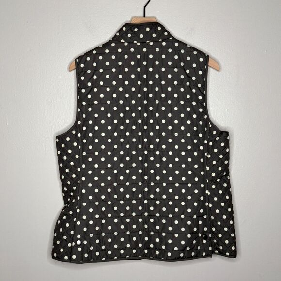 Talbots Womens Puffer Vest Large Grey Cream Polka Dots Full Zip Cabincore - Picture 2 of 8